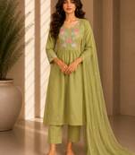Philauri women's embroidered olive green  kurta set