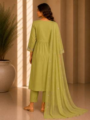 Philauri women's embroidered olive green  kurta set 2
