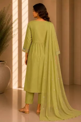 Philauri women's embroidered olive green  kurta set