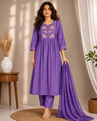 Philauri women's embroidered purple kurta set 1