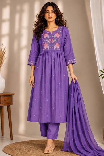 Philauri women's embroidered purple kurta set