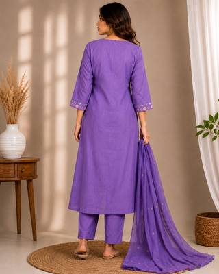 Philauri women's embroidered purple kurta set 2