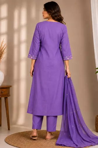 Philauri women's embroidered purple kurta set
