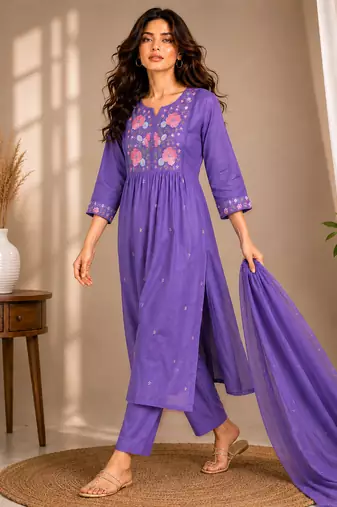 Philauri women's embroidered purple kurta set