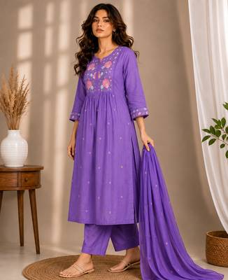 Philauri women's embroidered purple kurta set 4