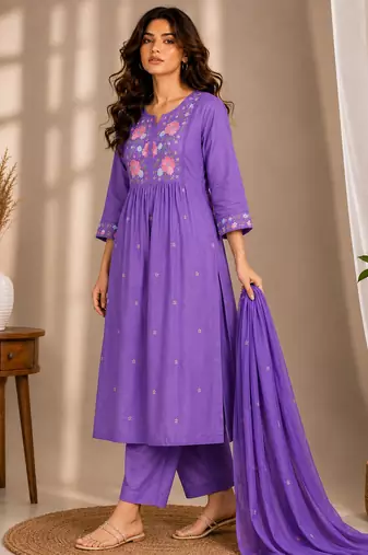 Philauri women's embroidered purple kurta set