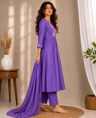 Philauri women's embroidered purple kurta set 5
