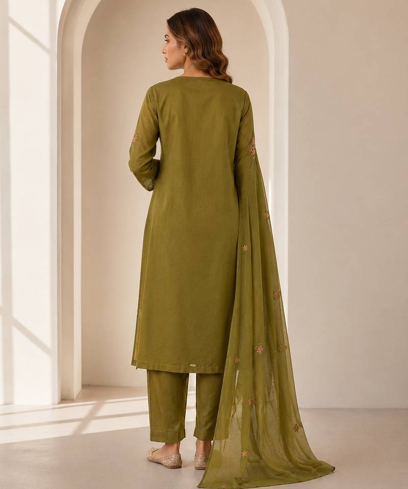 Women embroidered kurta set with trousers & dupatta