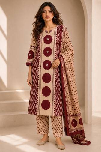Women printed kurta set with trousers & dupatta