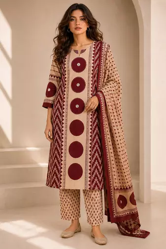 Women printed kurta set with trousers & dupatta