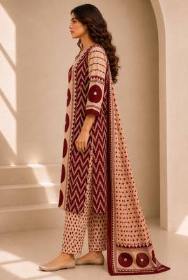 Women printed kurta set with trousers & dupatta 4