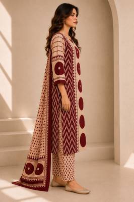 Women printed kurta set with trousers & dupatta 5