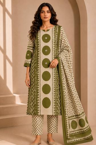 Women printed kurta set with trousers & dupatta