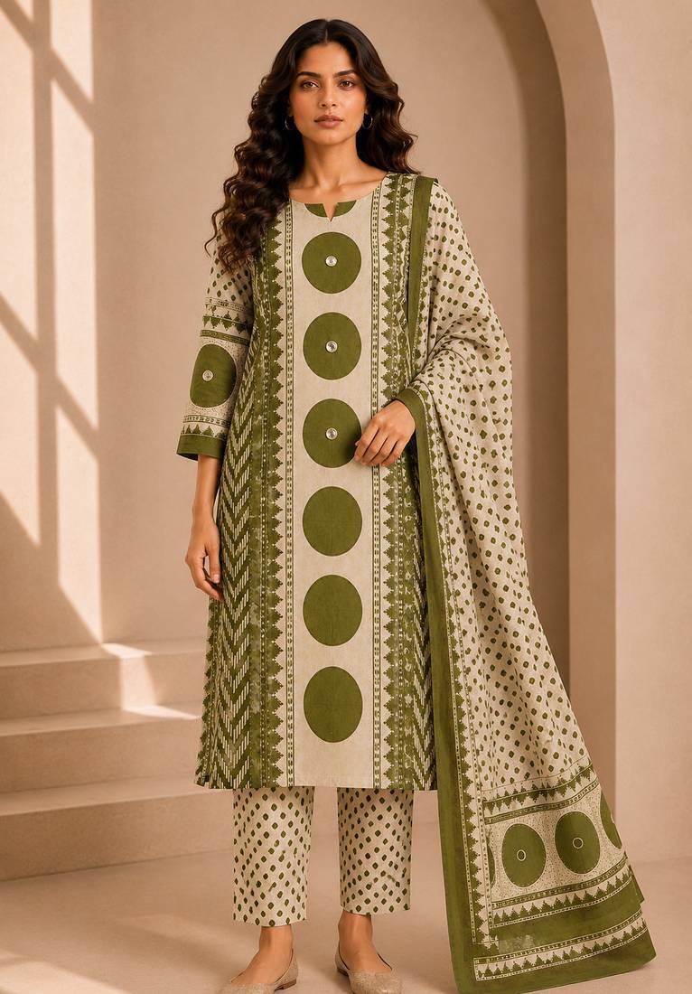 Women printed kurta set with trousers & dupatta