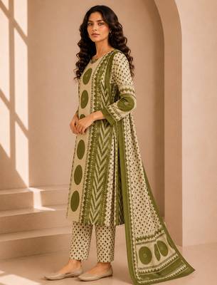 Women printed kurta set with trousers & dupatta 3