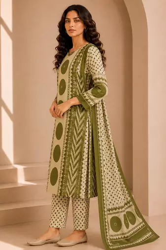Women printed kurta set with trousers & dupatta