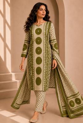Women printed kurta set with trousers & dupatta 4