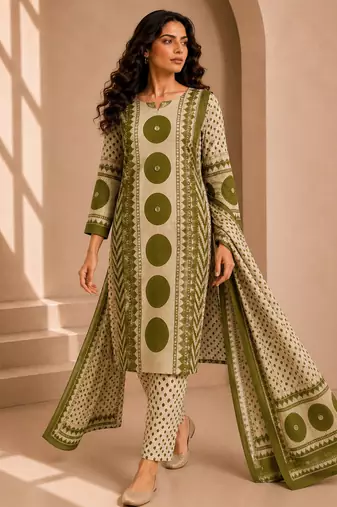 Women printed kurta set with trousers & dupatta