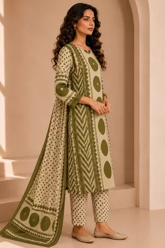 Women printed kurta set with trousers & dupatta