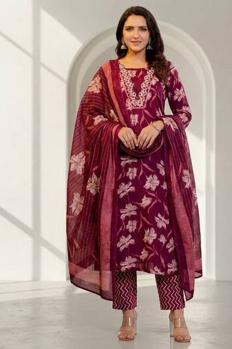 Women floral printed kurta pant with dupatta set