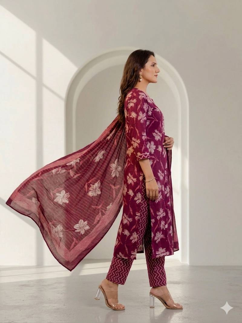 Women floral printed kurta pant with dupatta set
