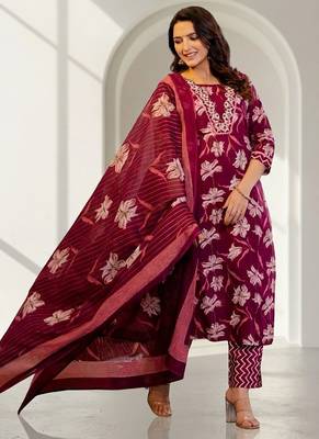 Women floral printed kurta pant with dupatta set 5