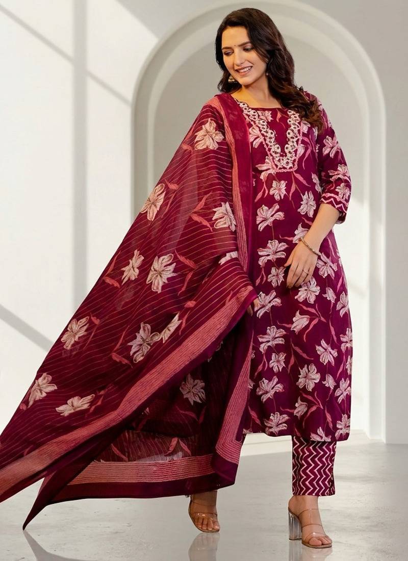 Women floral printed kurta pant with dupatta set