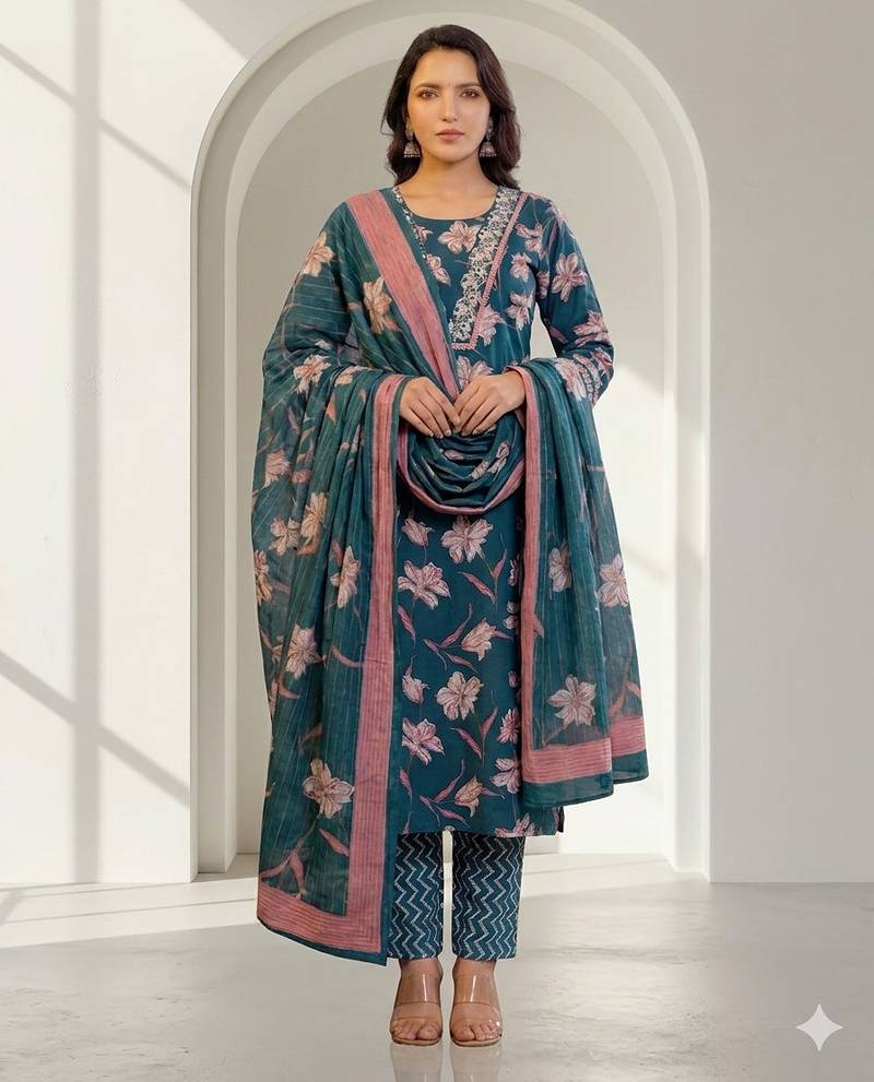 Women floral printed kurta pant with dupatta set
