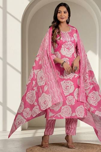 Women floral printed kurta pant with dupatta set