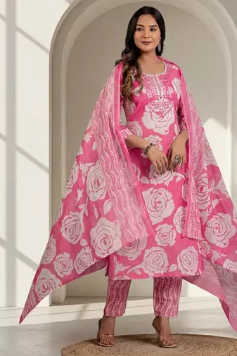 Women floral printed kurta pant with dupatta set