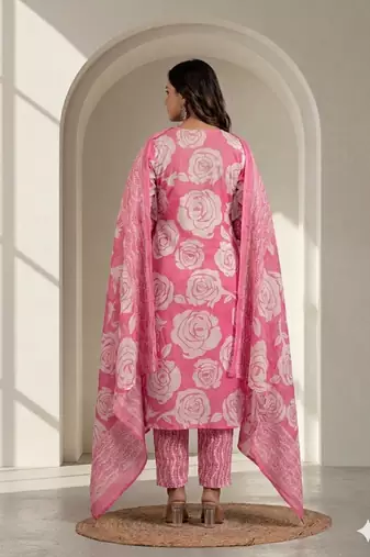 Women floral printed kurta pant with dupatta set