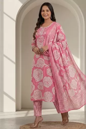Women floral printed kurta pant with dupatta set