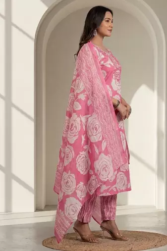 Women floral printed kurta pant with dupatta set