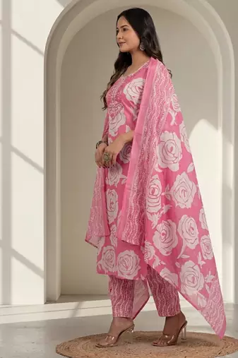 Women floral printed kurta pant with dupatta set