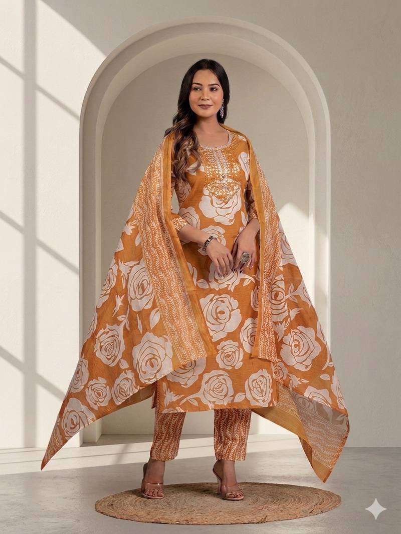 Women floral printed kurta pant with dupatta set