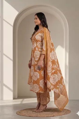 Women floral printed kurta pant with dupatta set