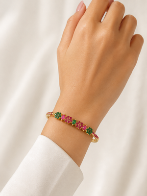 Gold-plated floral kada bracelet with ruby & emerald stones openable free size  2