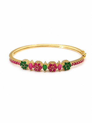Gold-plated floral kada bracelet with ruby & emerald stones openable free size  3