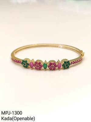 Gold-plated floral kada bracelet with ruby & emerald stones openable free size  4