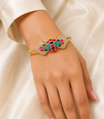 Multicolour stone gold-toned openable kada bracelet for women free size 