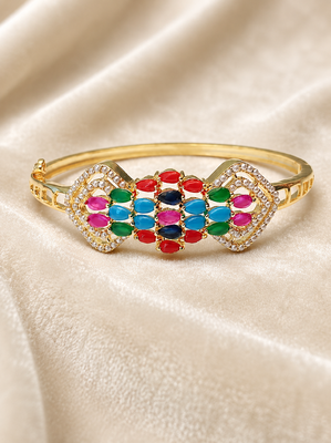 Multicolour stone gold-toned openable kada bracelet for women free size  2