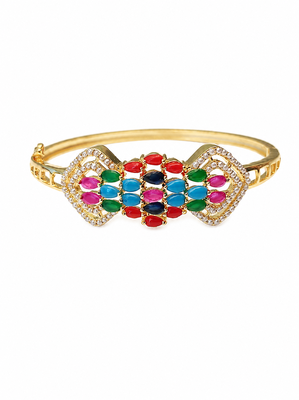 Multicolour stone gold-toned openable kada bracelet for women free size  3