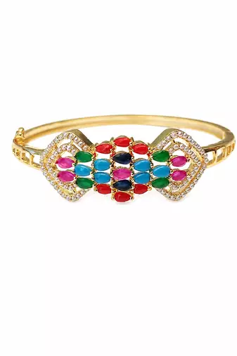 Multicolour stone gold-toned openable kada bracelet for women free size 