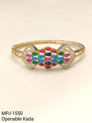 Multicolour stone gold-toned openable kada bracelet for women free size  4