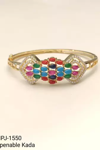Multicolour stone gold-toned openable kada bracelet for women free size 