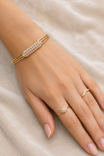 Gold-toned pearl embellished openable kada bracelet for girl or women free size 