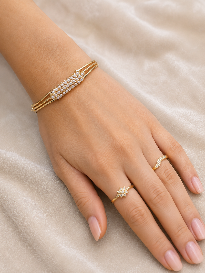 Gold-toned pearl embellished openable kada bracelet for girl or women free size 