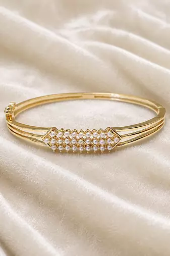 Gold-toned pearl embellished openable kada bracelet for girl or women free size 