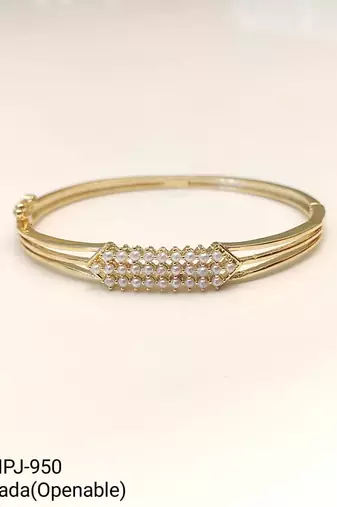 Gold-toned pearl embellished openable kada bracelet for girl or women free size 