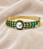 Gold-plated kada bracelet with pearl & green stone openable free size 
